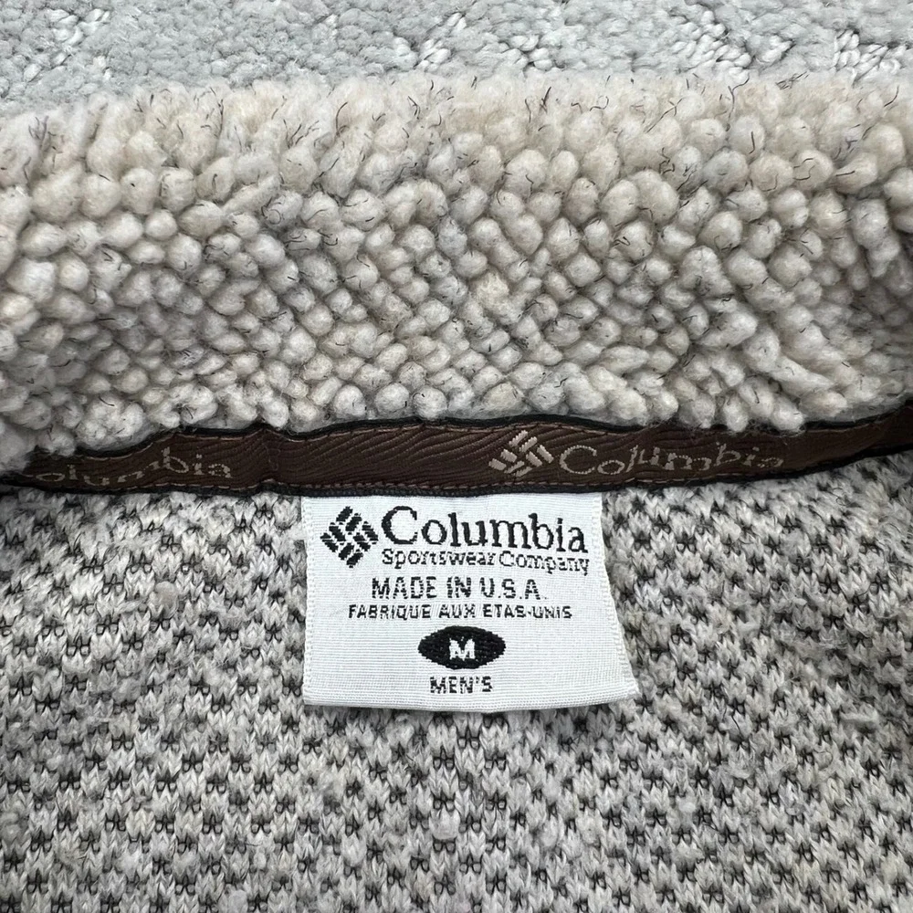 VINTAGE 90s Columbia Vest Mens M‎ Oatmeal Deep Pile Fleece Outdoors Made in USA